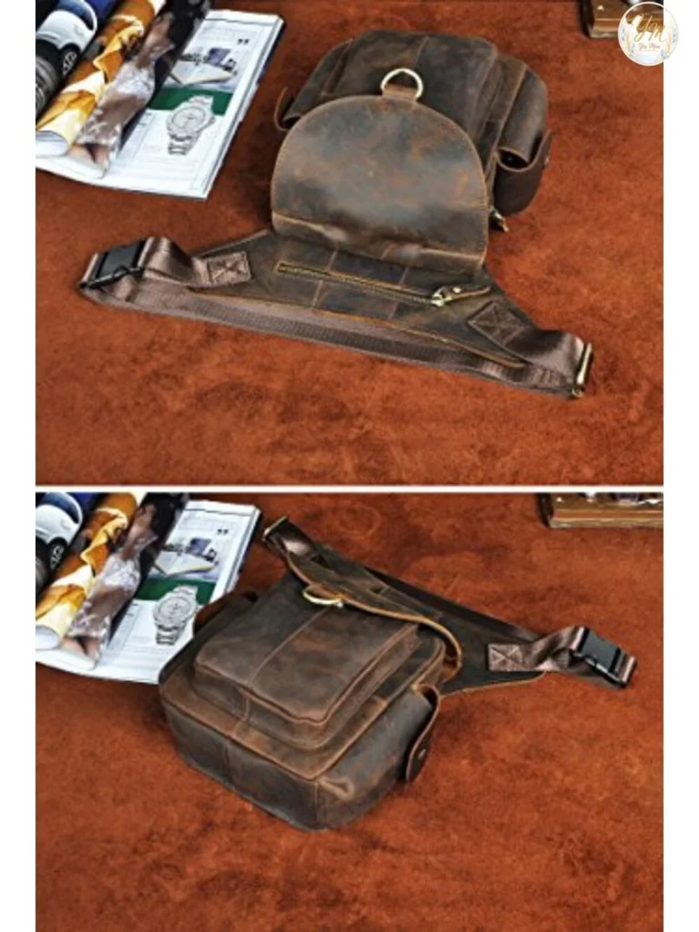 Genuine Leather Waist Pack Motorcycle Fanny Belt Bag Drop Leg